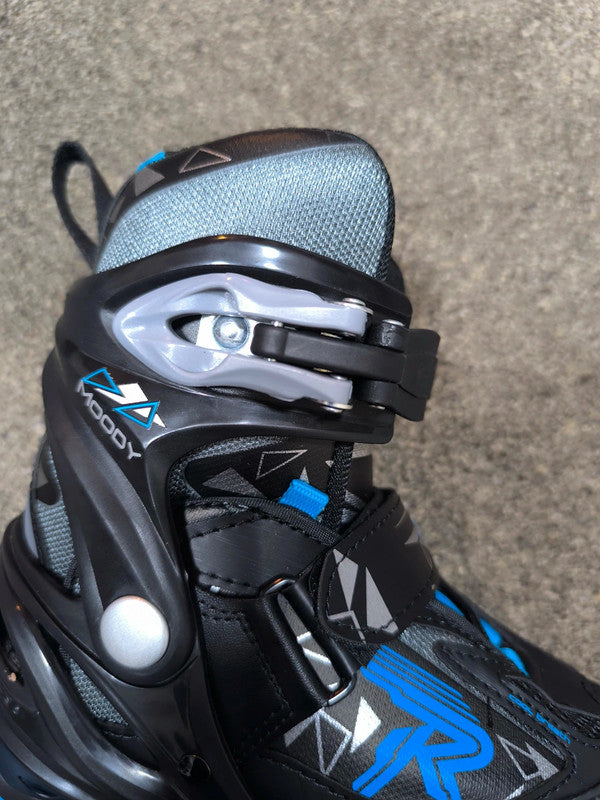 Roces Moody TIF Kids Adjustable Inline Skates Black Blue Size UK 12 JR-2 No Box