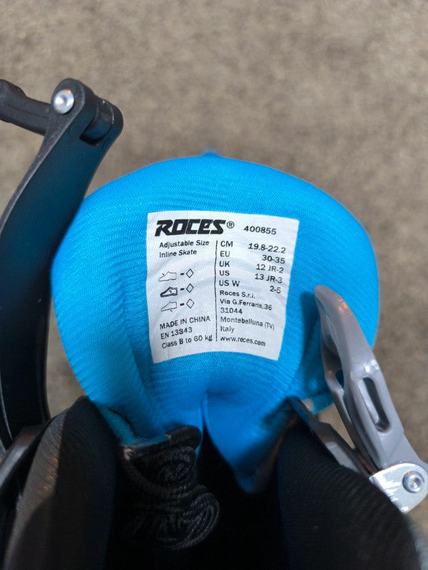 Roces Moody TIF Kids Adjustable Inline Skates Black Blue Size UK 12 JR-2 No Box