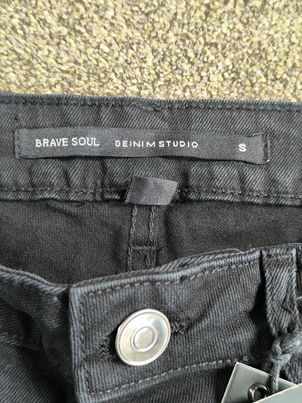 Brave Soul Black Ripped Denim Shorts UK Size Small W30
