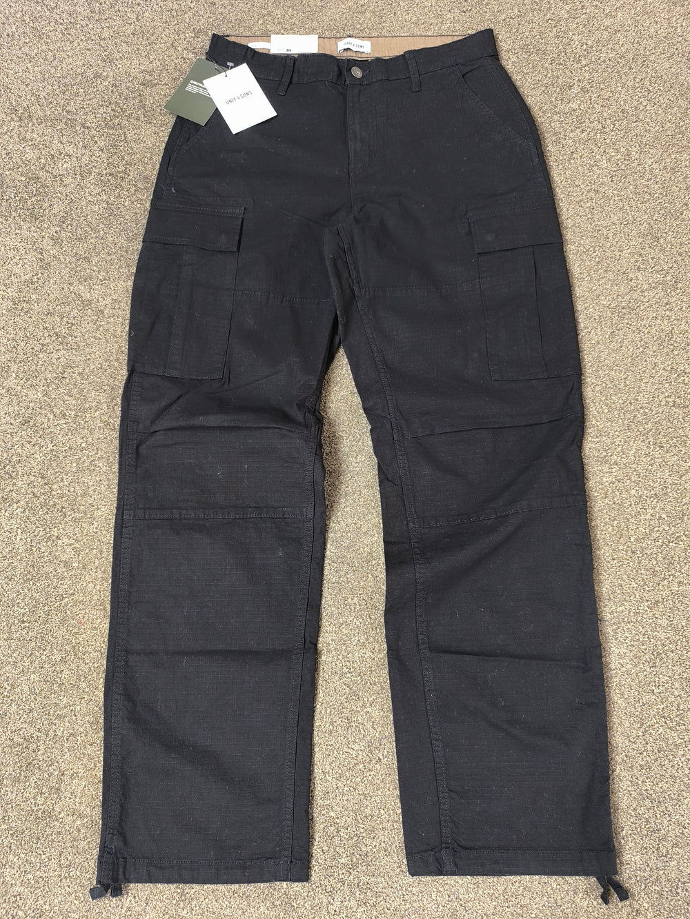 Only & Sons Men's Black Ripstop Cargo Pants Loose Fit W33 L34 BNWT