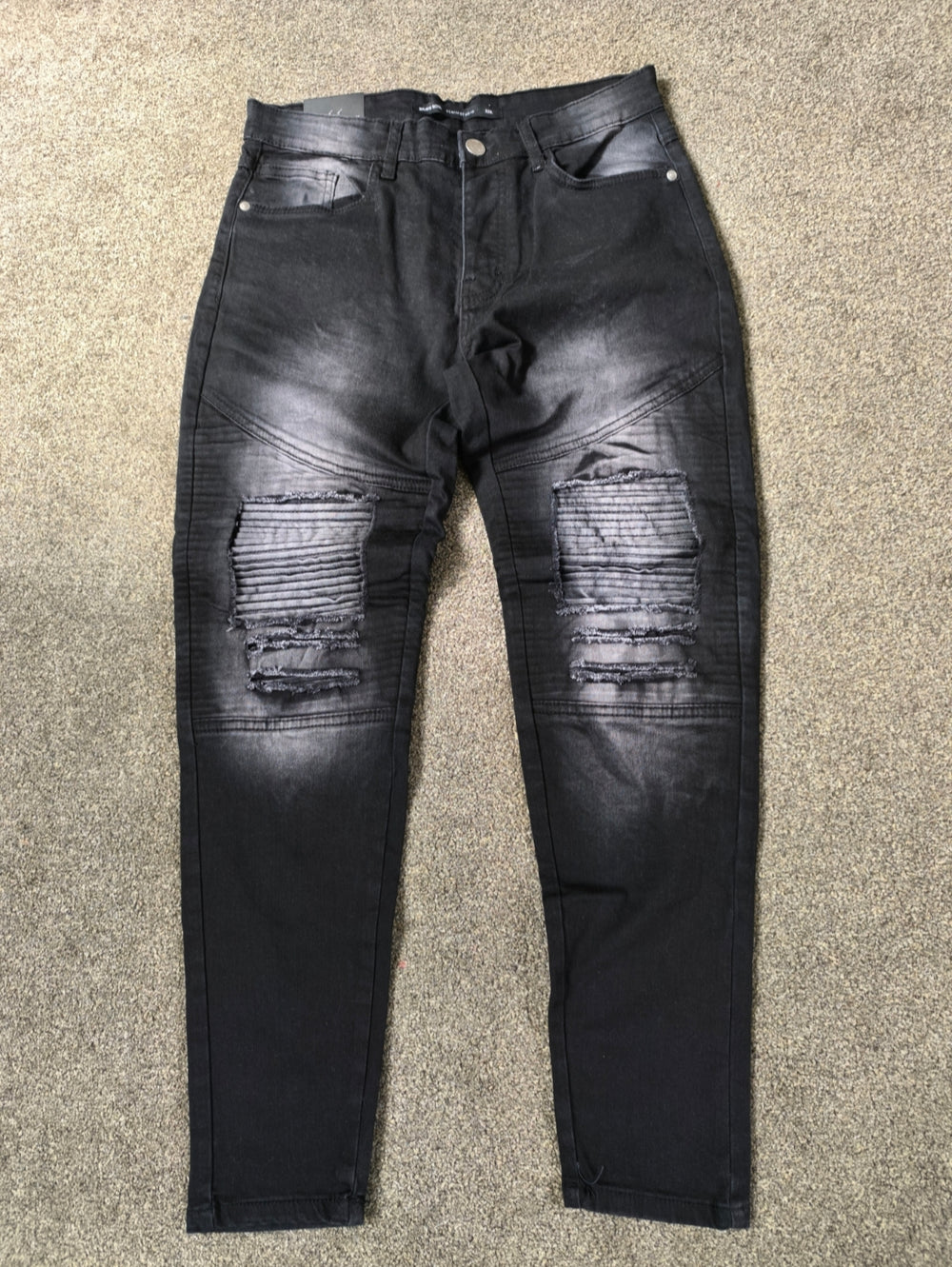 Brave Soul Men's Black Distressed Biker Jeans Skinny Fit 32R Brand New with Tag