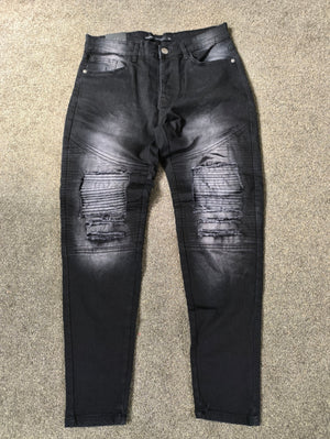 Brave Soul Men's Black Distressed Biker Jeans Skinny Fit 32R Brand New with Tag
