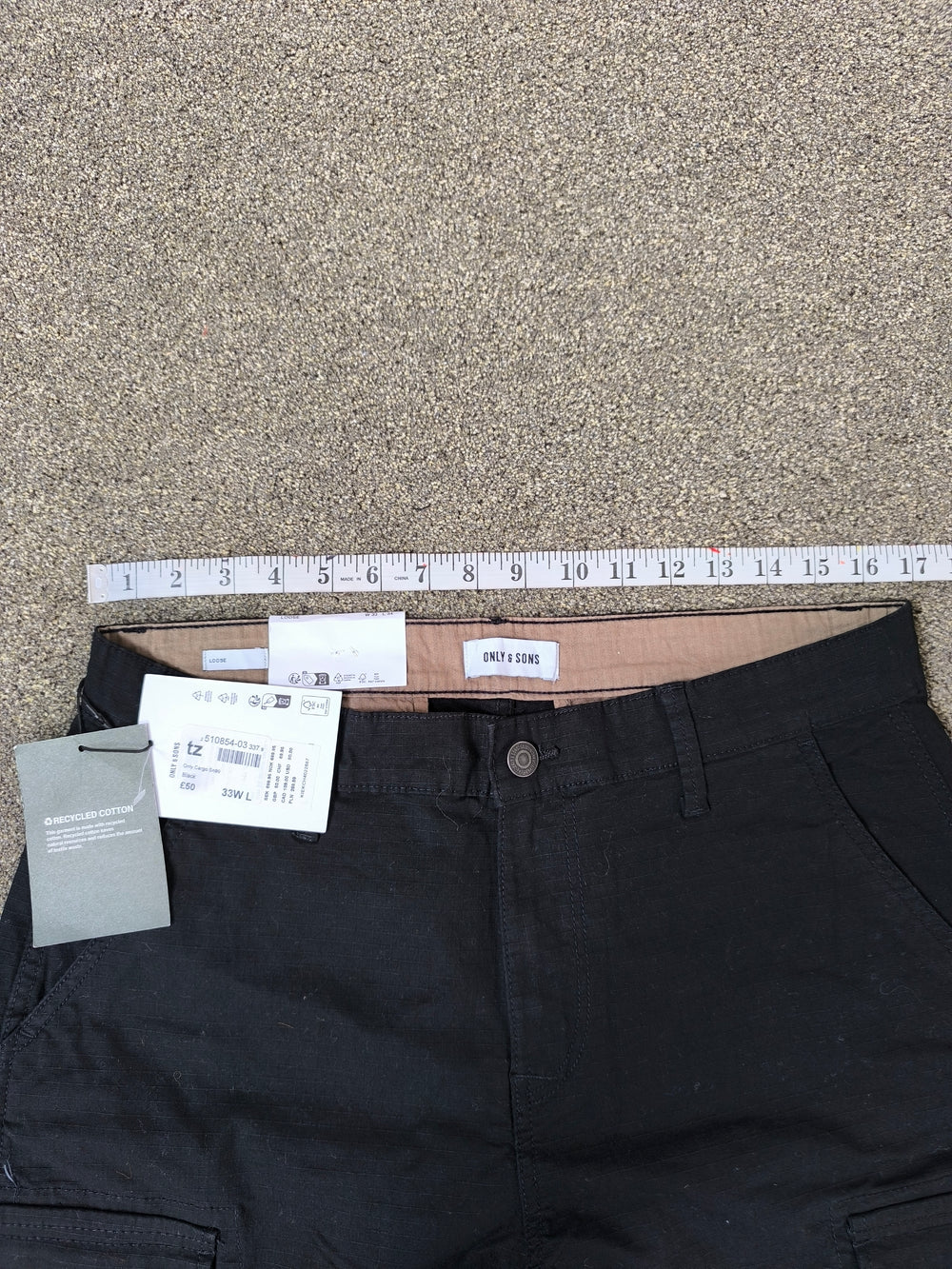 Only & Sons Men's Black Ripstop Cargo Pants Loose Fit W33 L34 BNWT