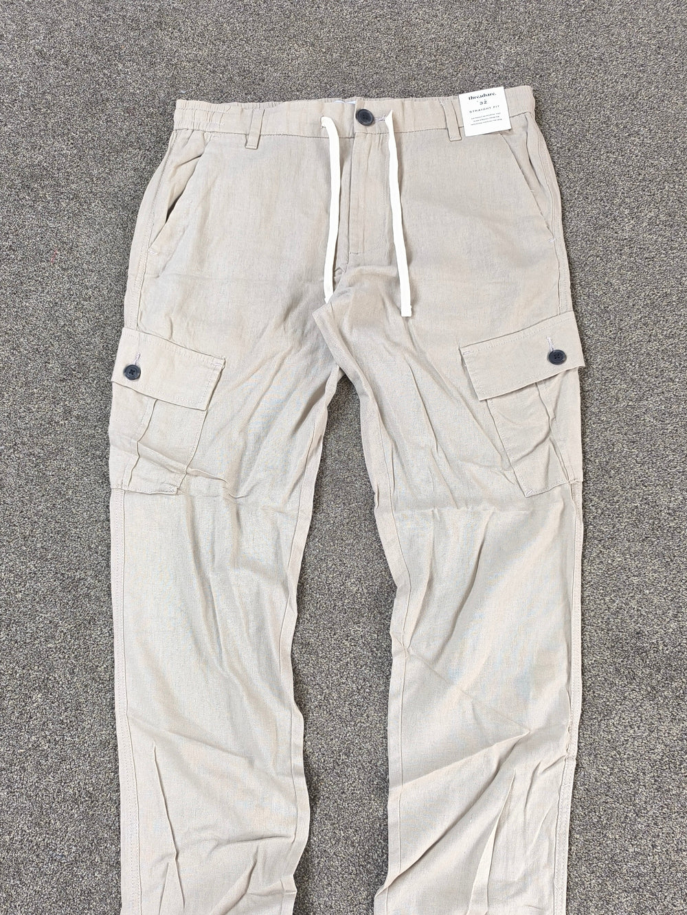 Threadbare Men's Linen Blend Cargo Trousers Beige Straight Fit  W32 BNWT