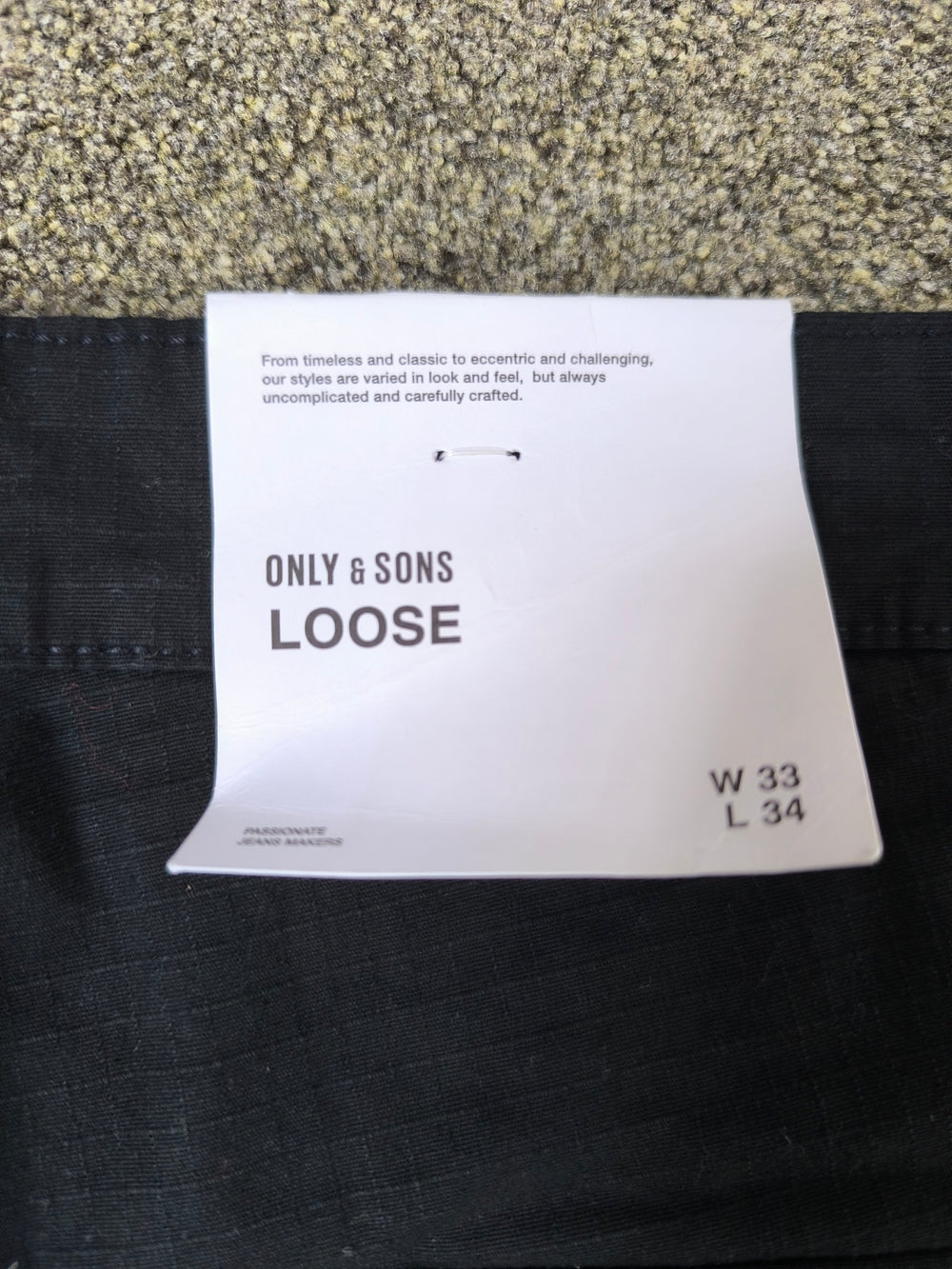 Only & Sons Men's Black Ripstop Cargo Pants Loose Fit W33 L34 BNWT