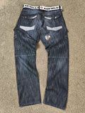 Airwalk Men's Straight Fit Cargo Jeans Dark Wash Blue/Black With White Belt 34W 34L Y2K Skater