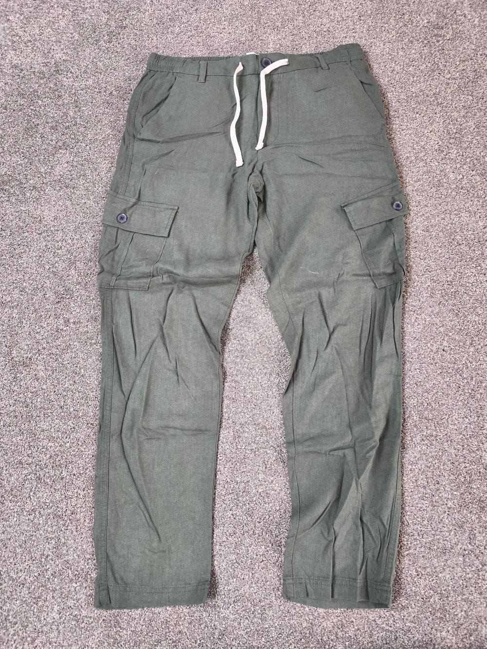Threadbare Men’s Linen Blend Cargo Trousers – Khaki Green W32 Brand New With Minor Defect