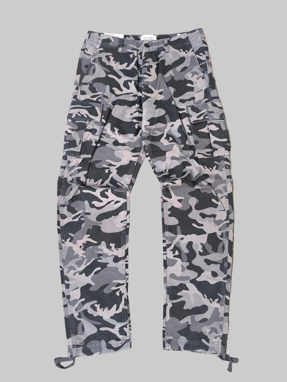 Jack & Jones Grey Camo Loose Fit Mens Cargo Pants - W31 L32 (New With Tags)